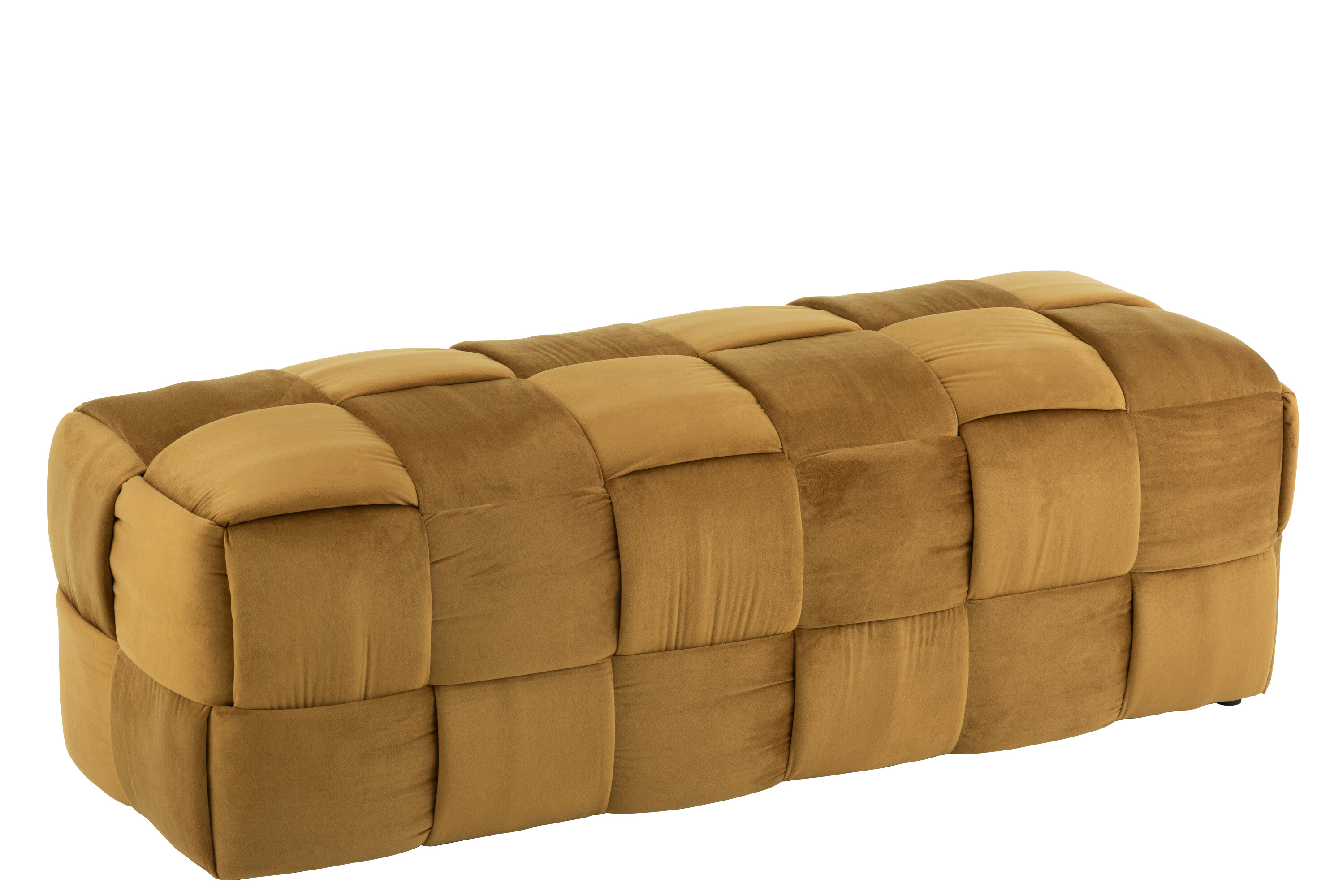 POUF 2P TEXTILE/BOIS OCRE