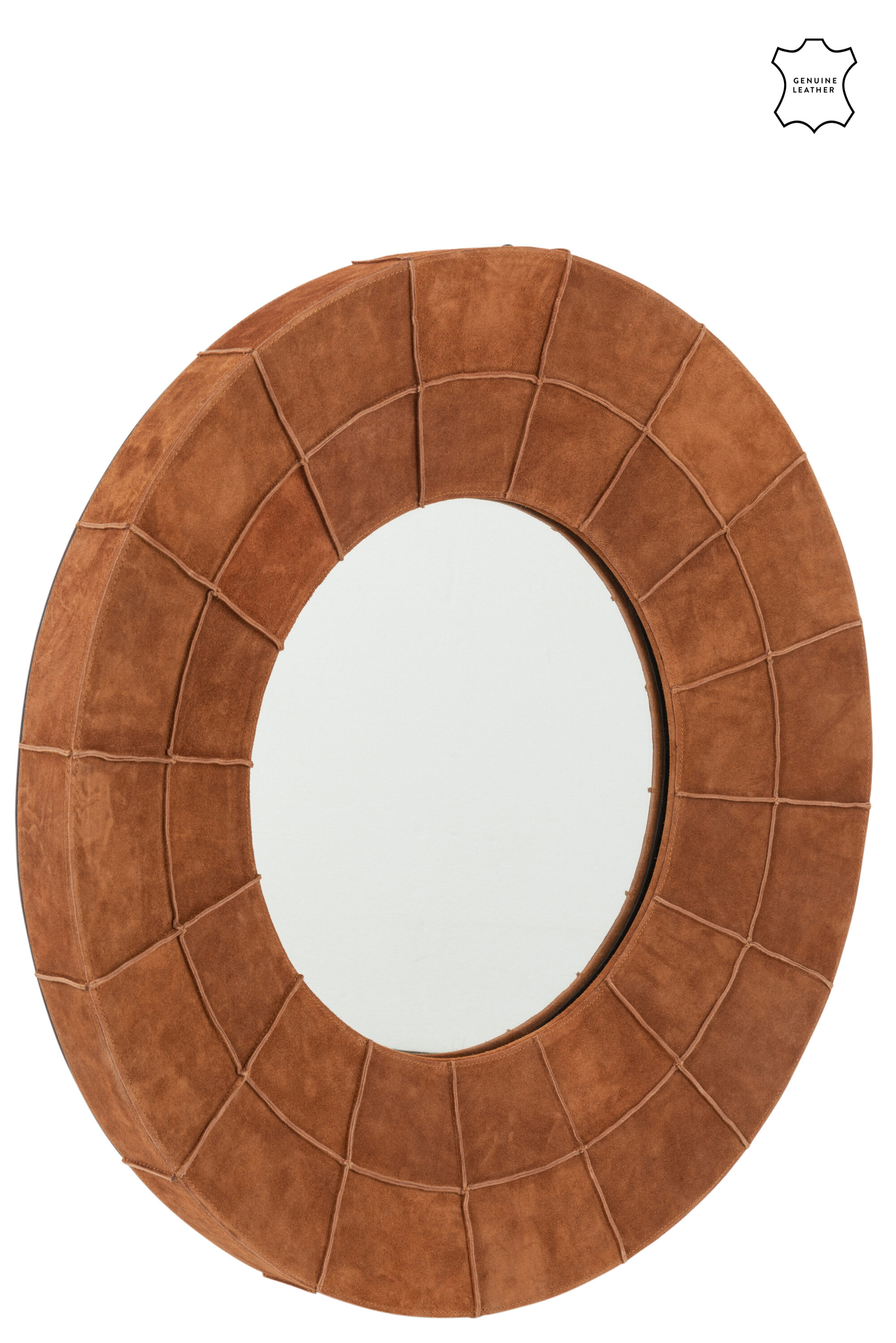 MIROIR BORD ROND CUIR COGN