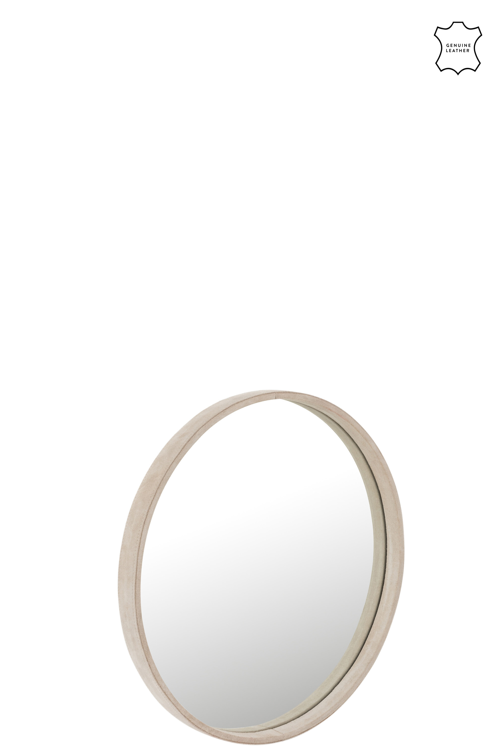 MIROIR ROND CUIR BEIGE S