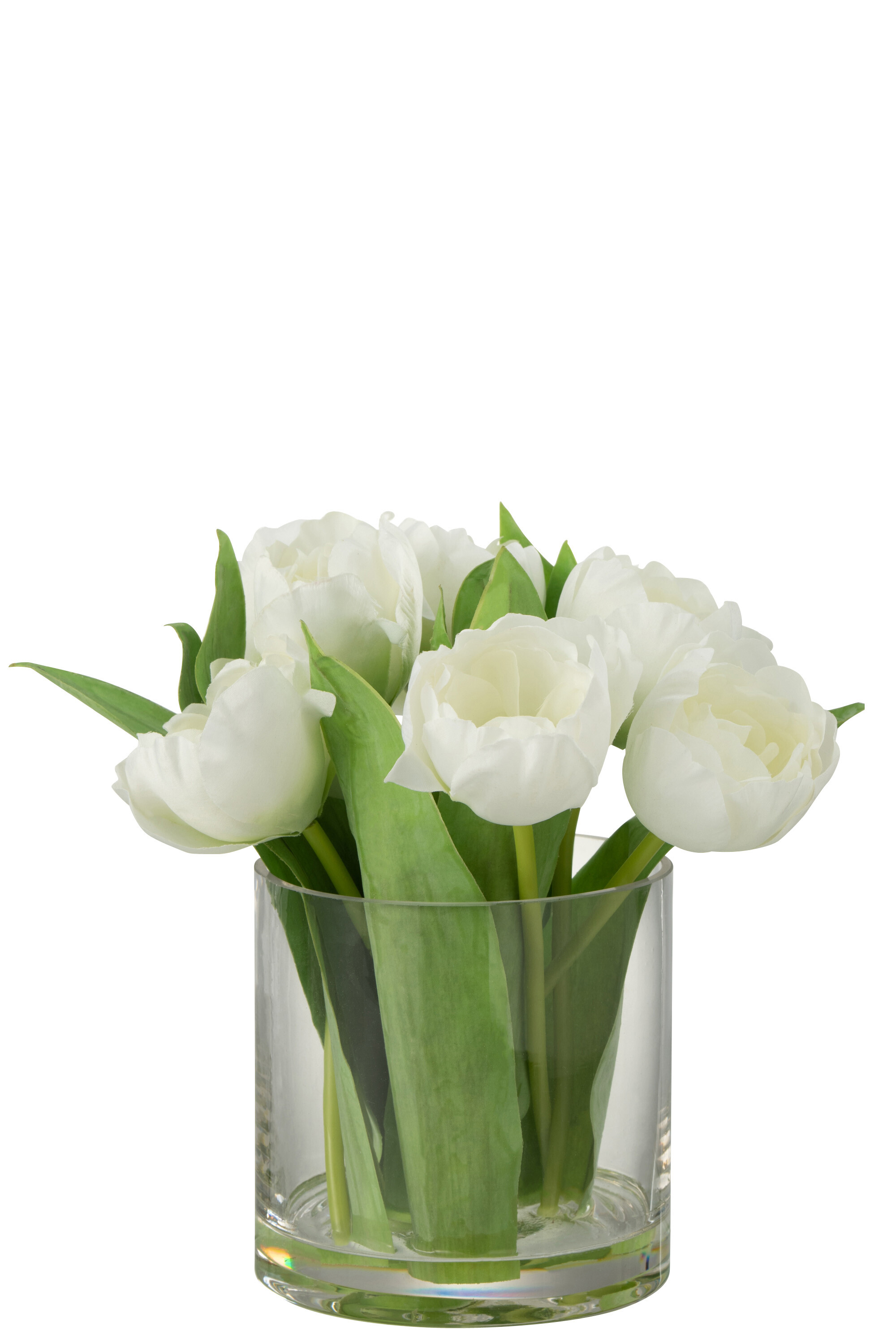 TULIPES EN VASE ROND PL VERRE BL L