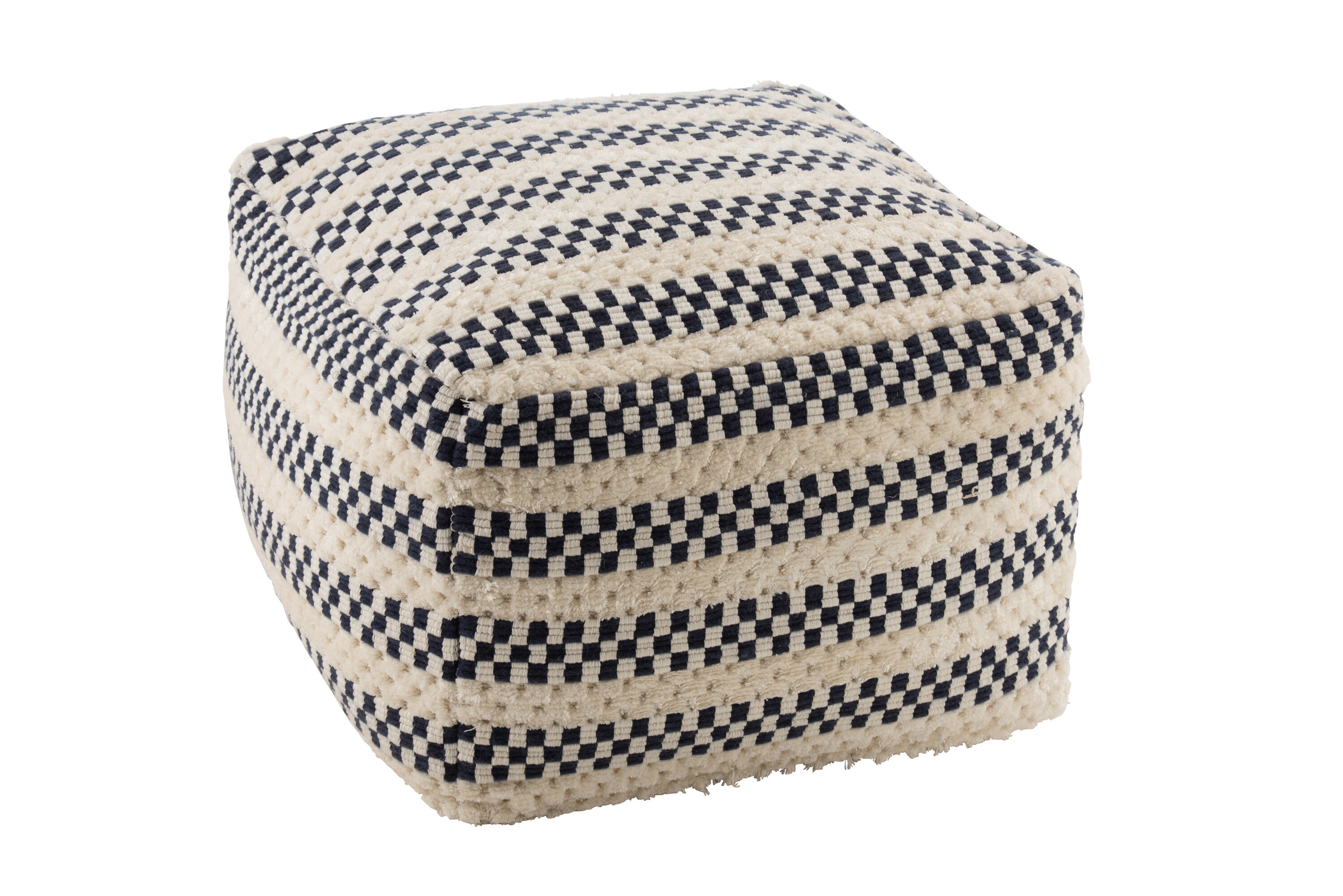 POUF DAMIER COT BLA/BLE.F