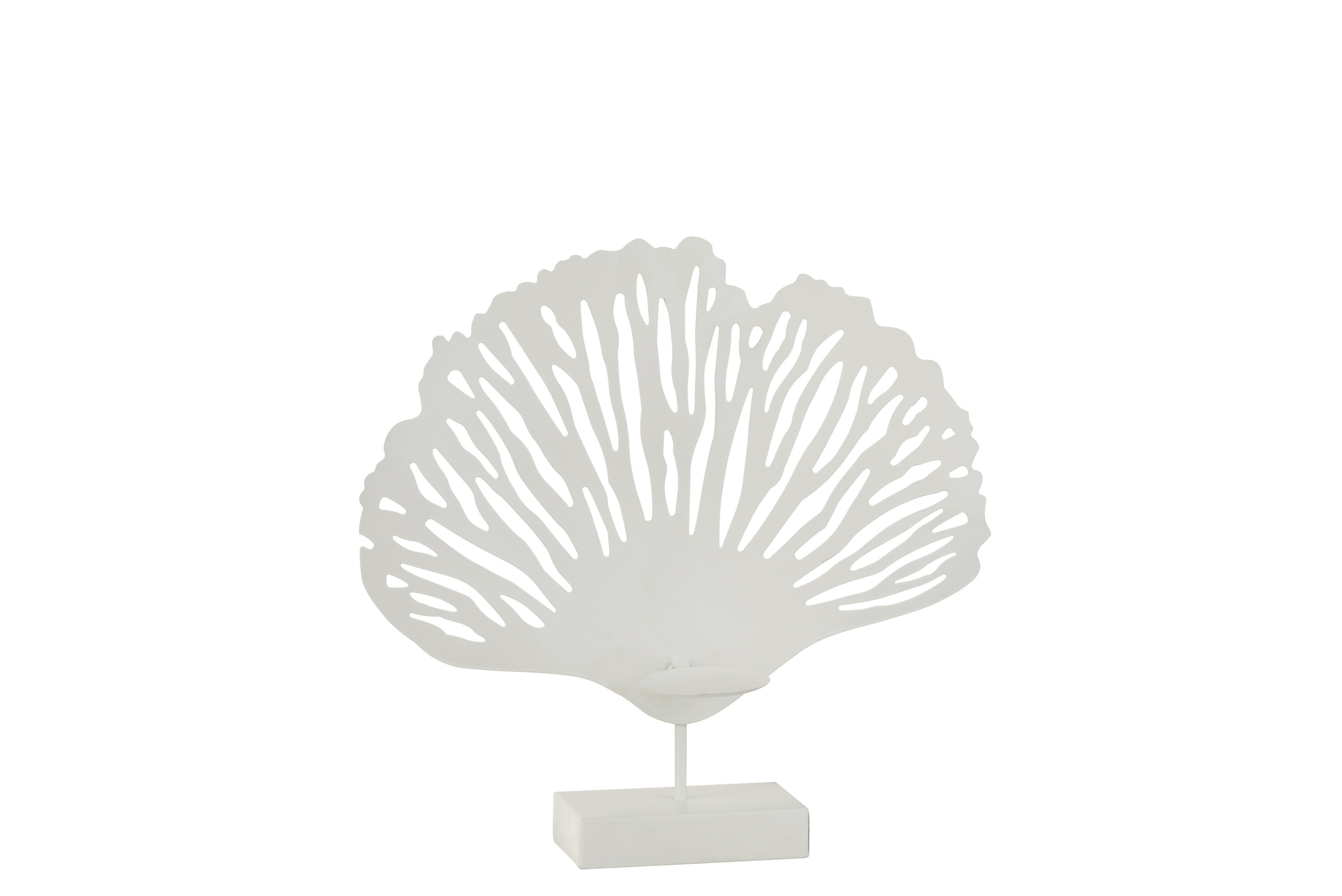 BOUGEOIR FEUILLE METAL BLANC