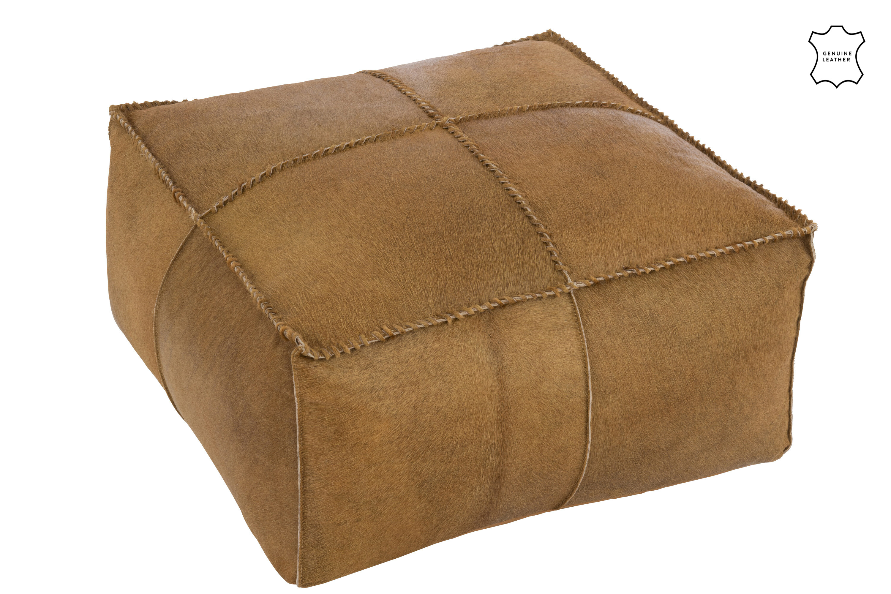 POUF PEAU BETE CUIR CAMEL FON