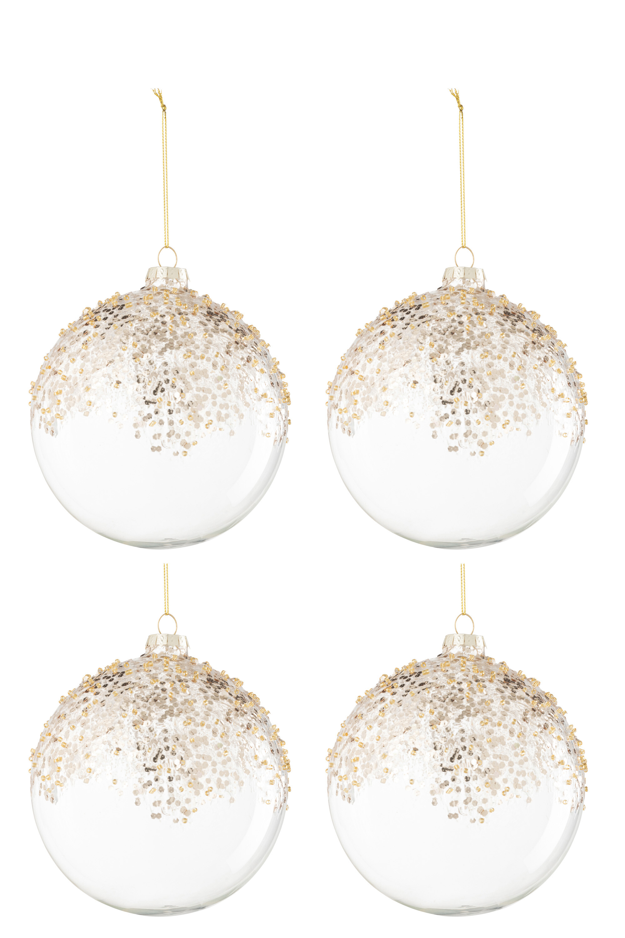 J-Line - J-Line Boite De 4 Boule De Noel Paillettes Verre transparente / ou