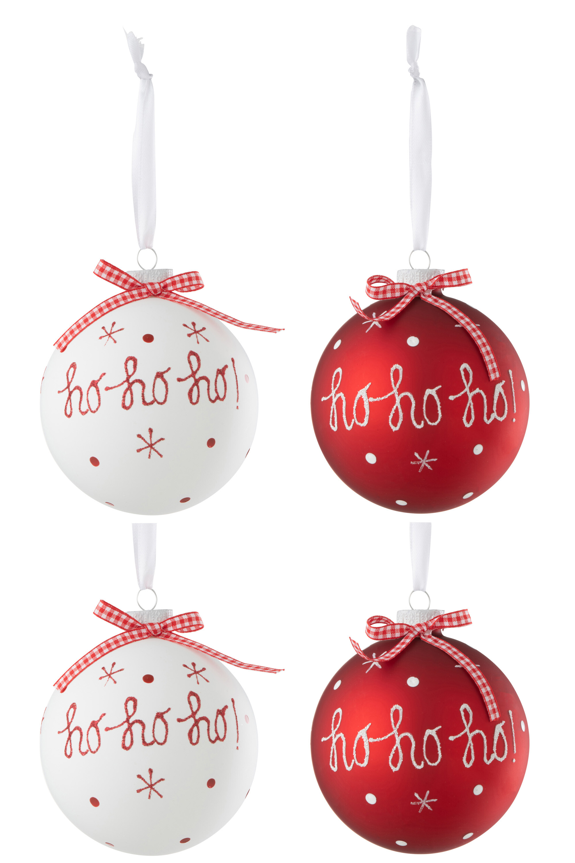 imagem de J-Line Boite De 4 Boule De Noel 2+2 Hoho+Flocons+Noeud Rouge/Blanc Large1