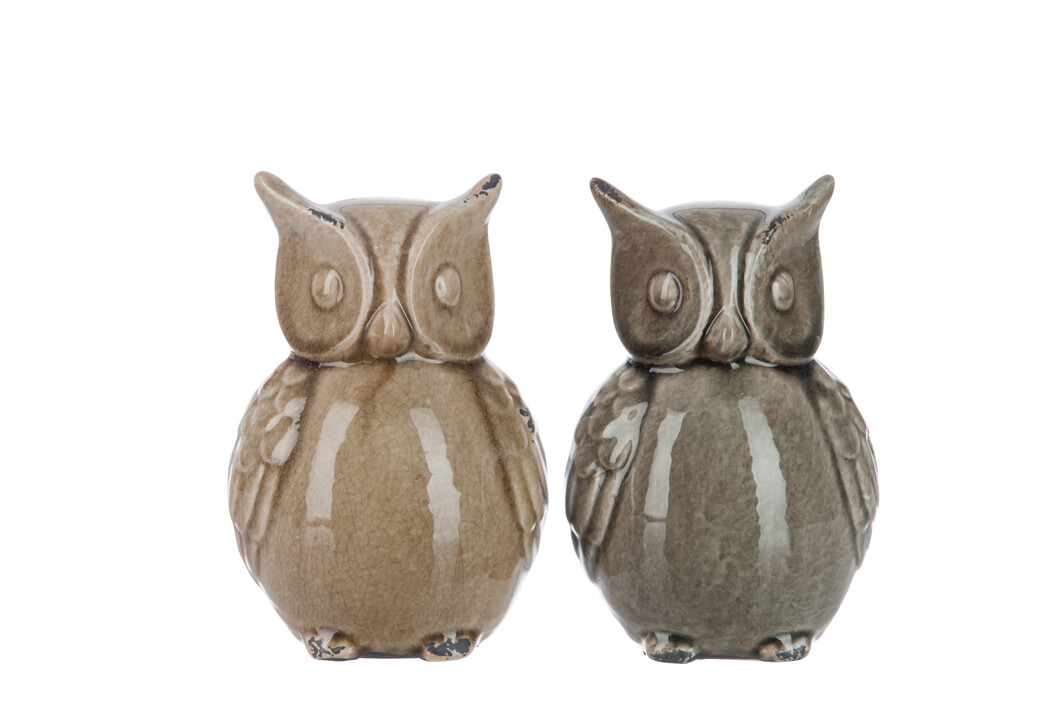 HIBOU FIGURINE CER TAU/BEI S 12X11X18 ASS2