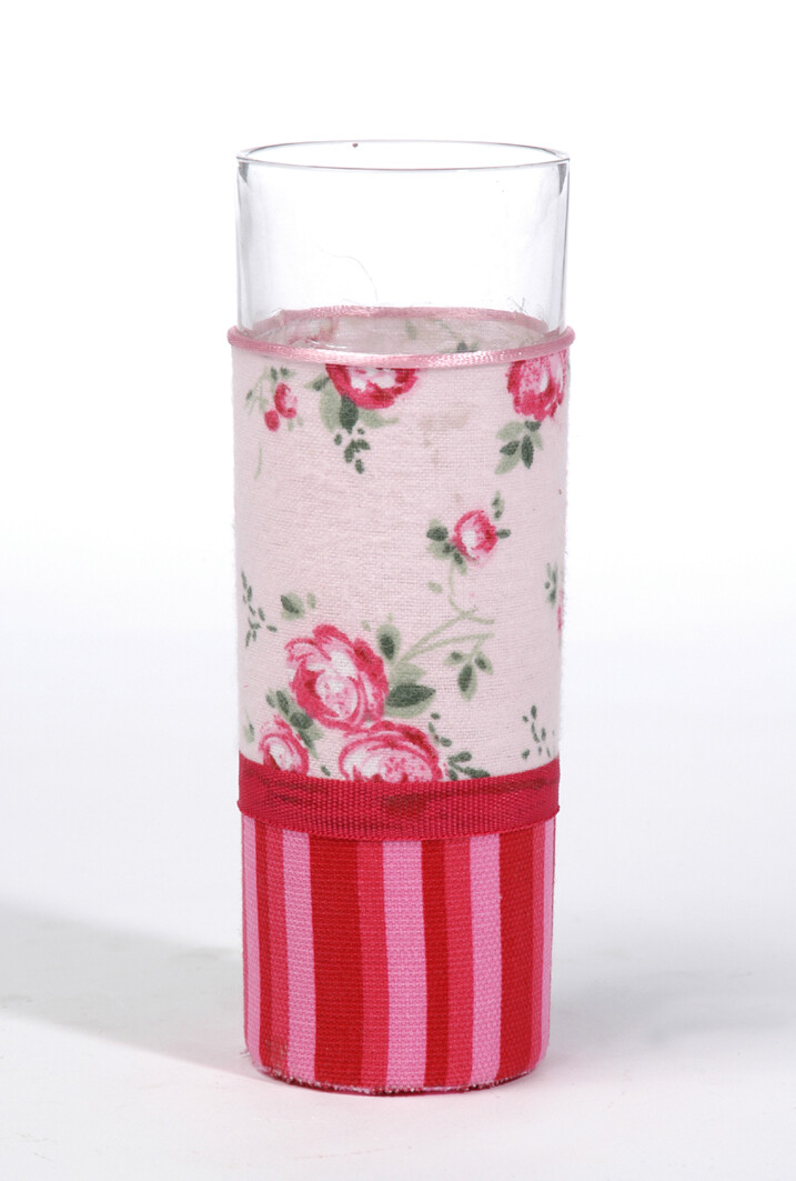 BOUGEOIR VERRE+TEXTILE FLEURS ROSE