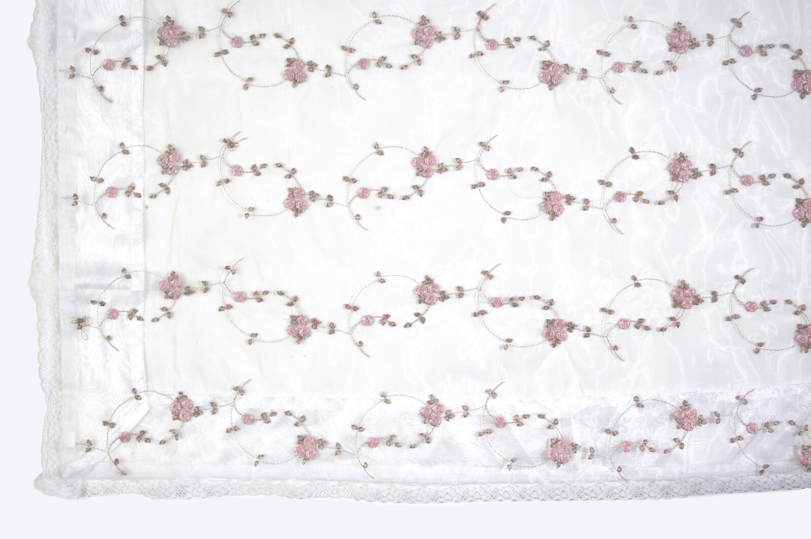 NAPPE BLANC FLEURS ROSE 140X140M