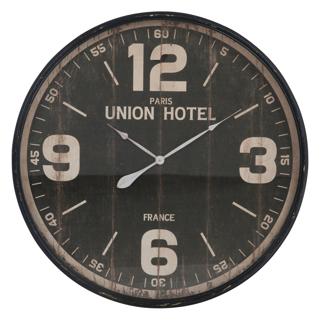 HORLOGE UNI HOTEL RND MET NOIR L