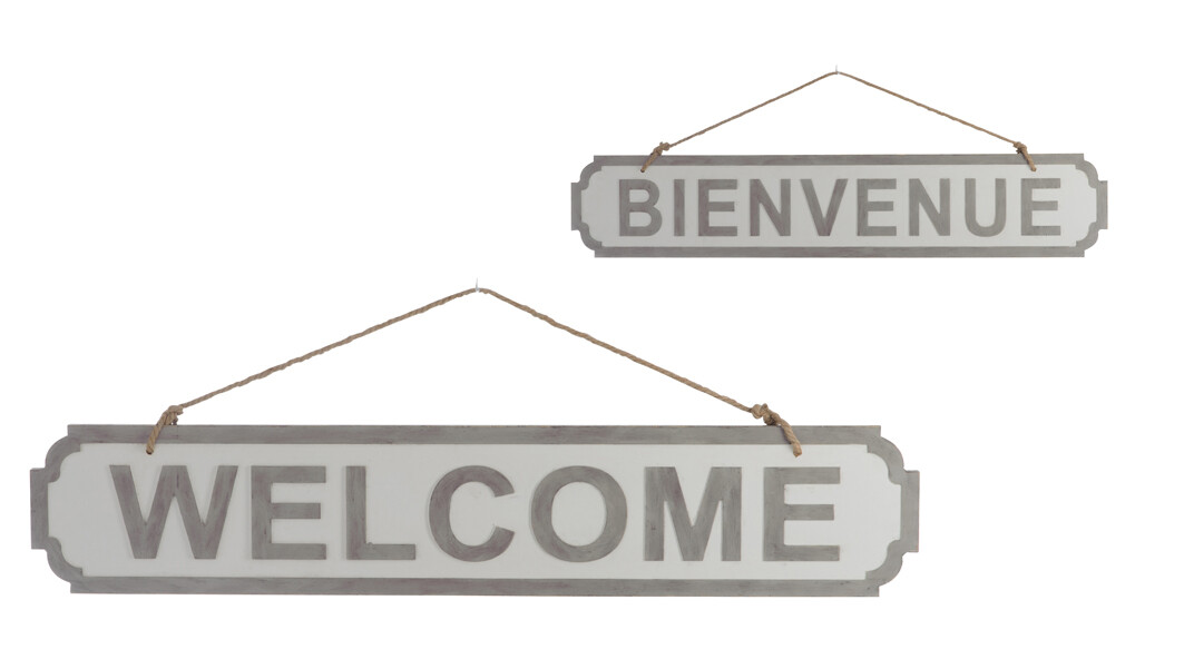 PLAQUE WELC/BIEN F/A BOIS GRIS