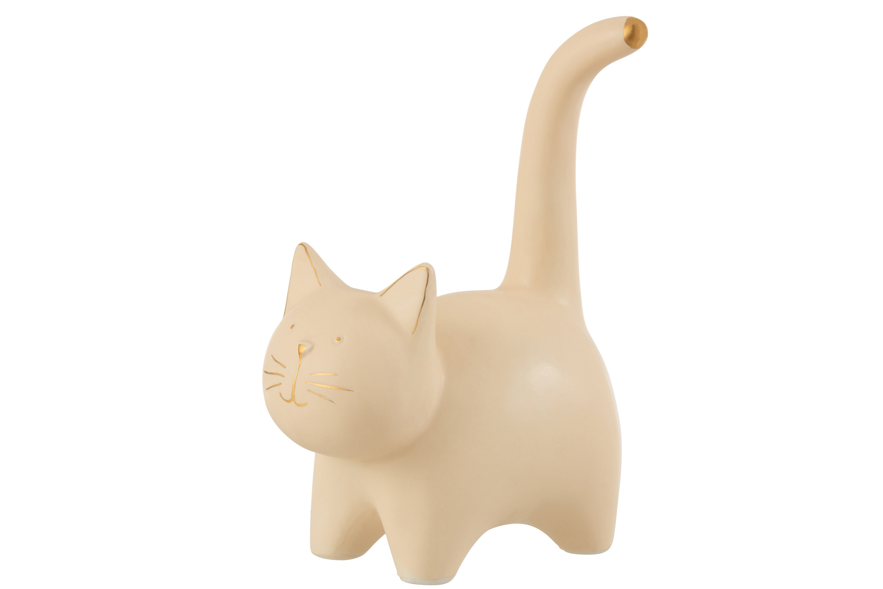 CHAT DEBOUT PORC CREME/OR L