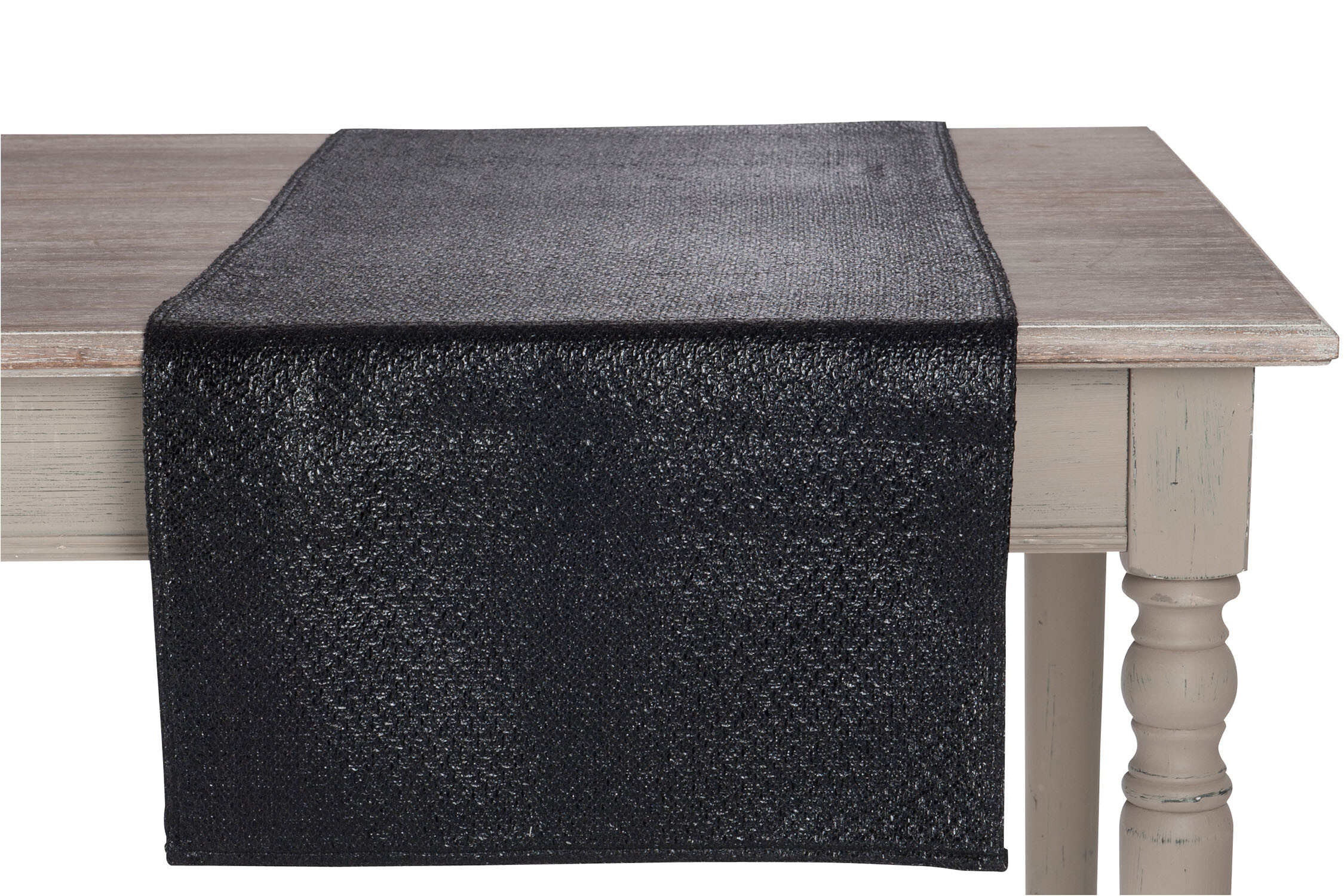 CHEMIN TABLE SIMILI CUIR POLY NOIR 45X150C