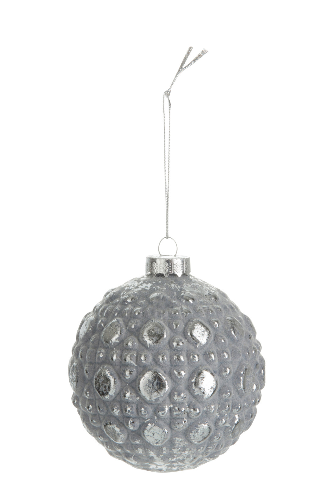 BOULE NOEL RND MOTIF VER GRIS S