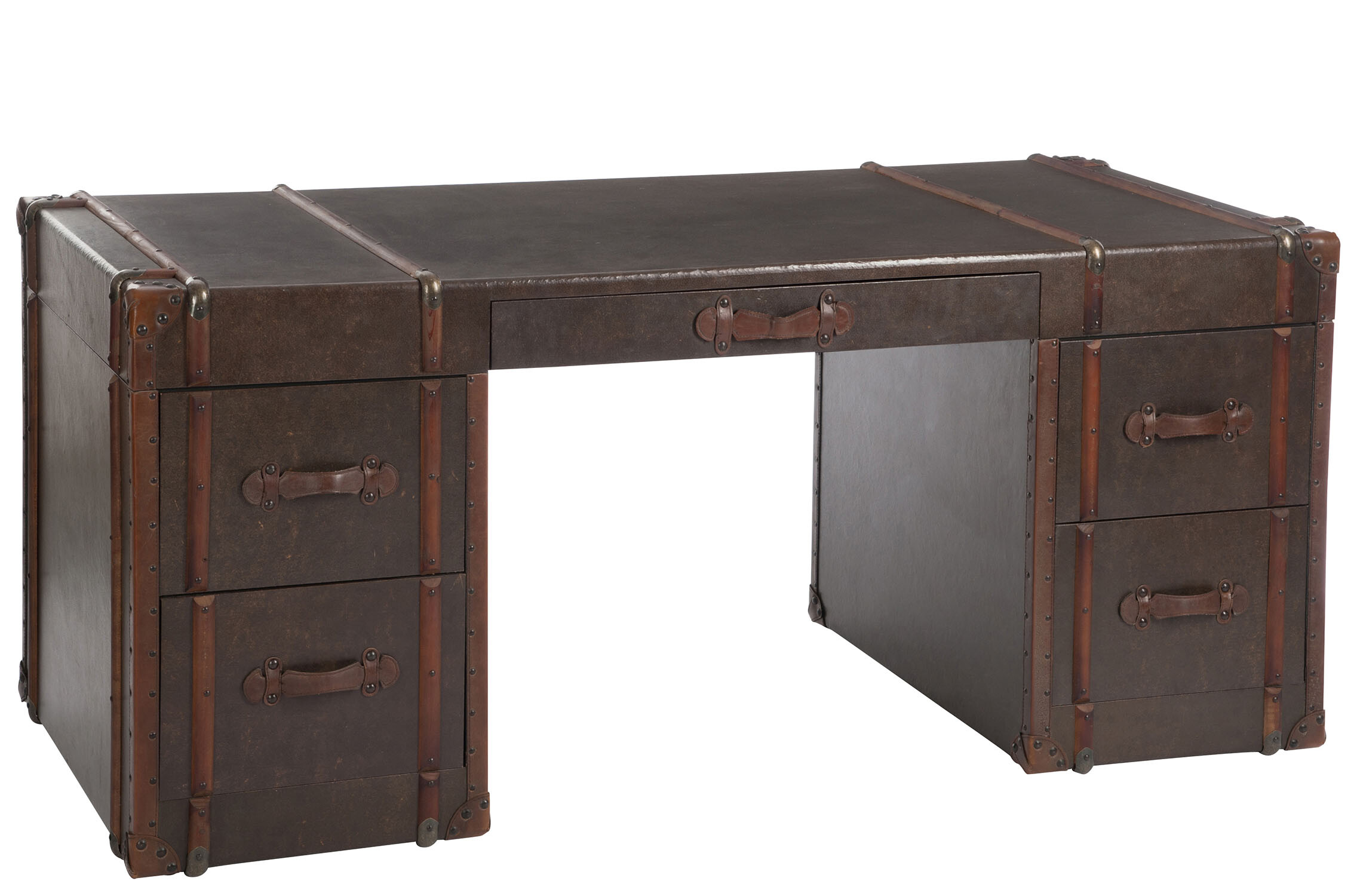 BUREAU 5T BOIS/PU MARRON