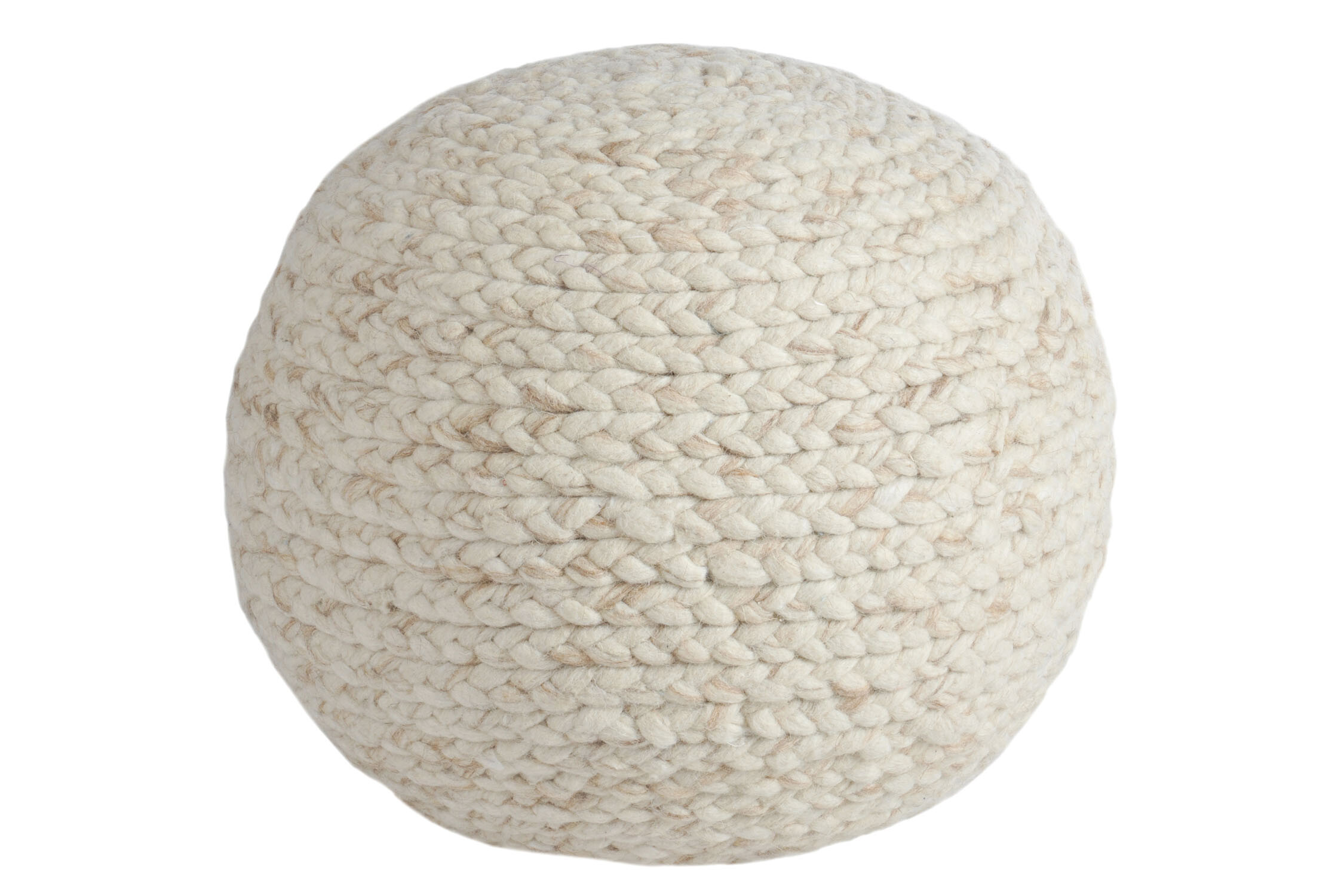 POUF ROND TRICOTE LAINE BEIGE 50X50X35CM