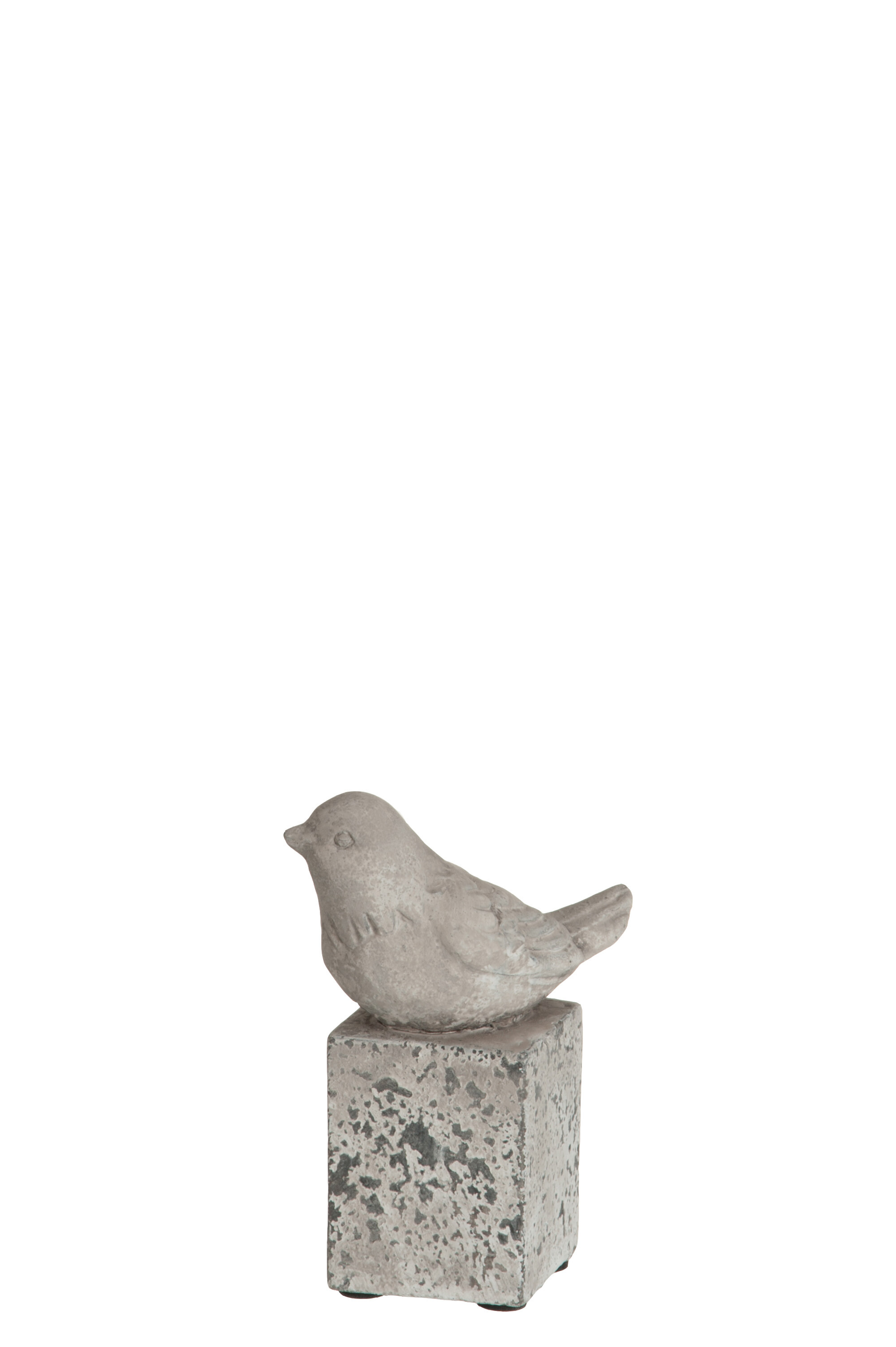 OISEAU SUR PIED BRUT CIMENT GRIS 9X9X16CM