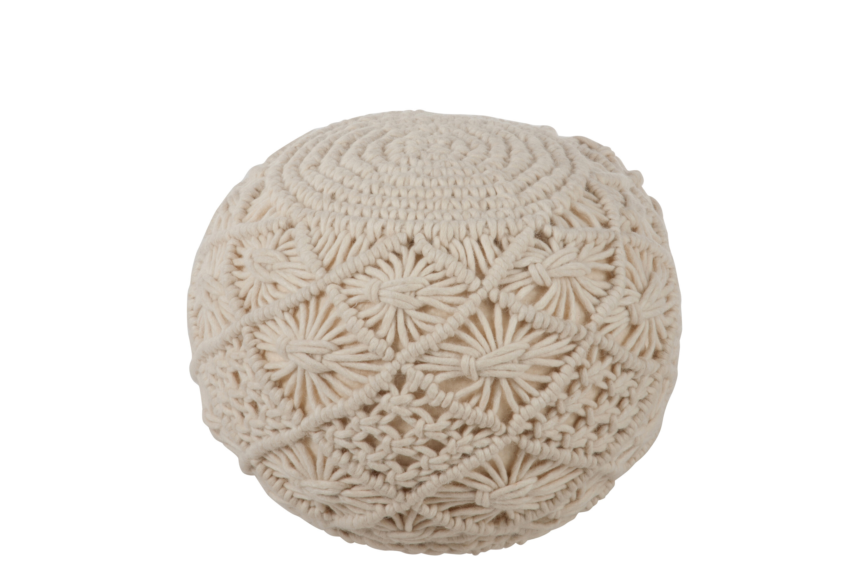 POUF MACRAME LAINE BLANC