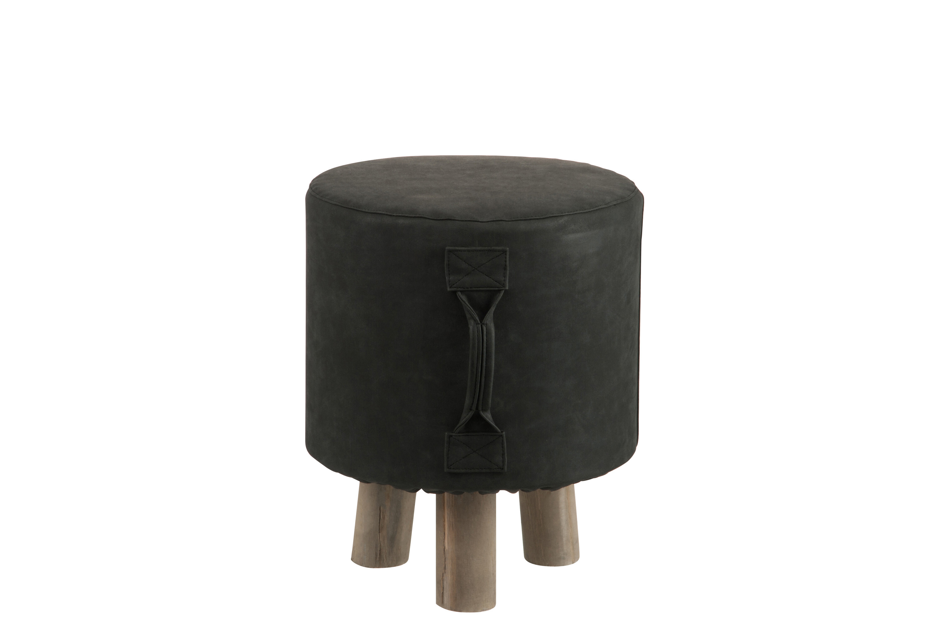 POUF ROND IMIT CUIR NOIR