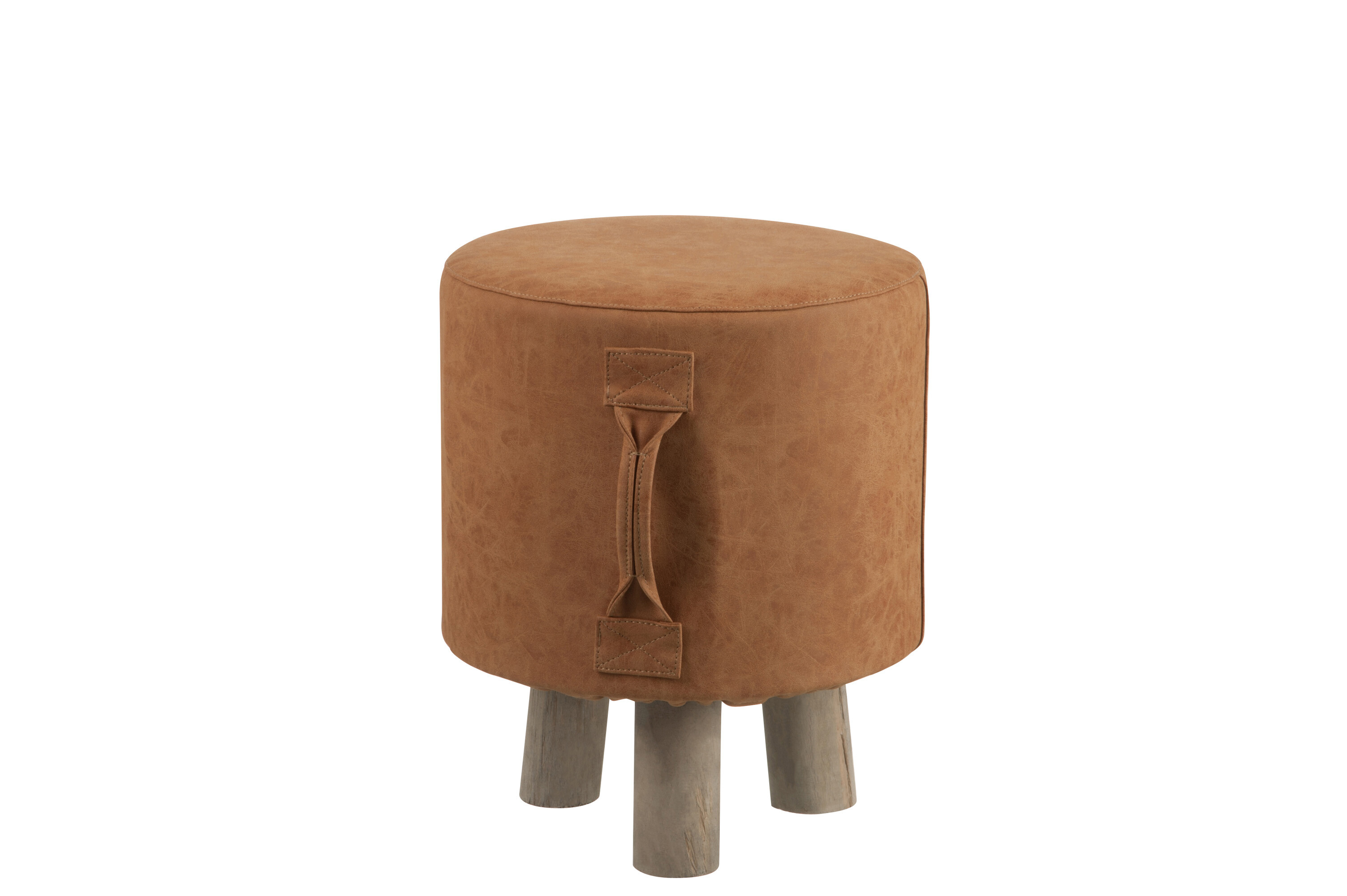 POUF ROND IMIT CUIR MARRON