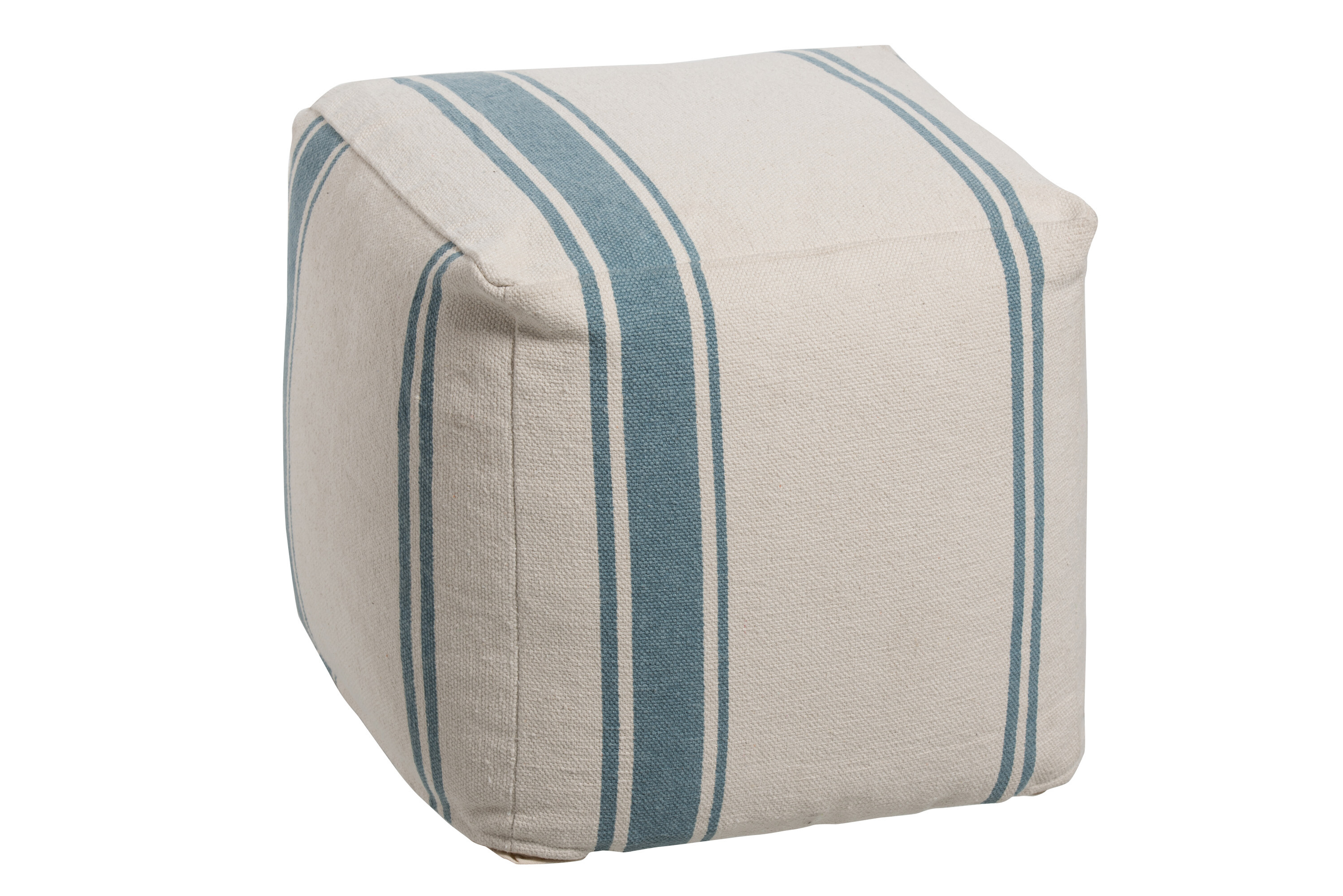 POUF CARRE LIGNES COTON BLA/BL