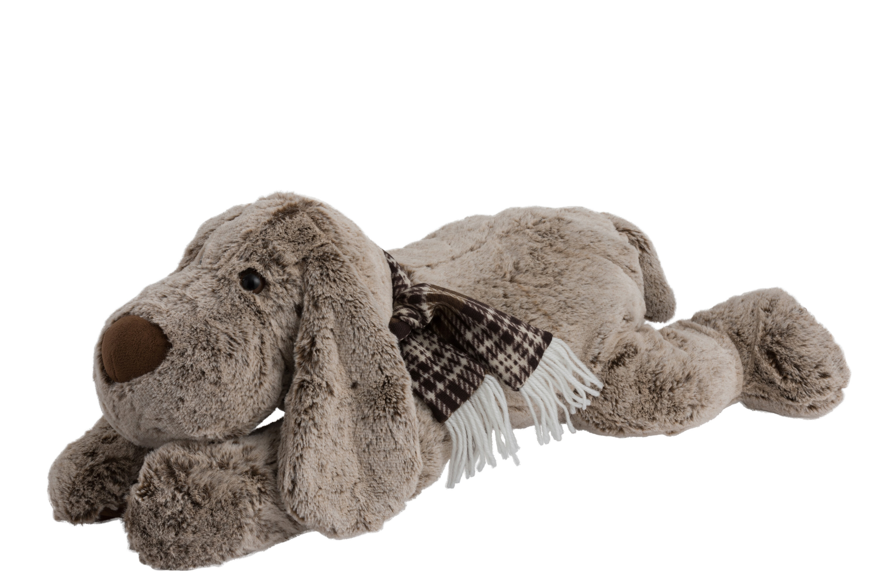 CHIEN COUCHE PELUCHE MARRON L