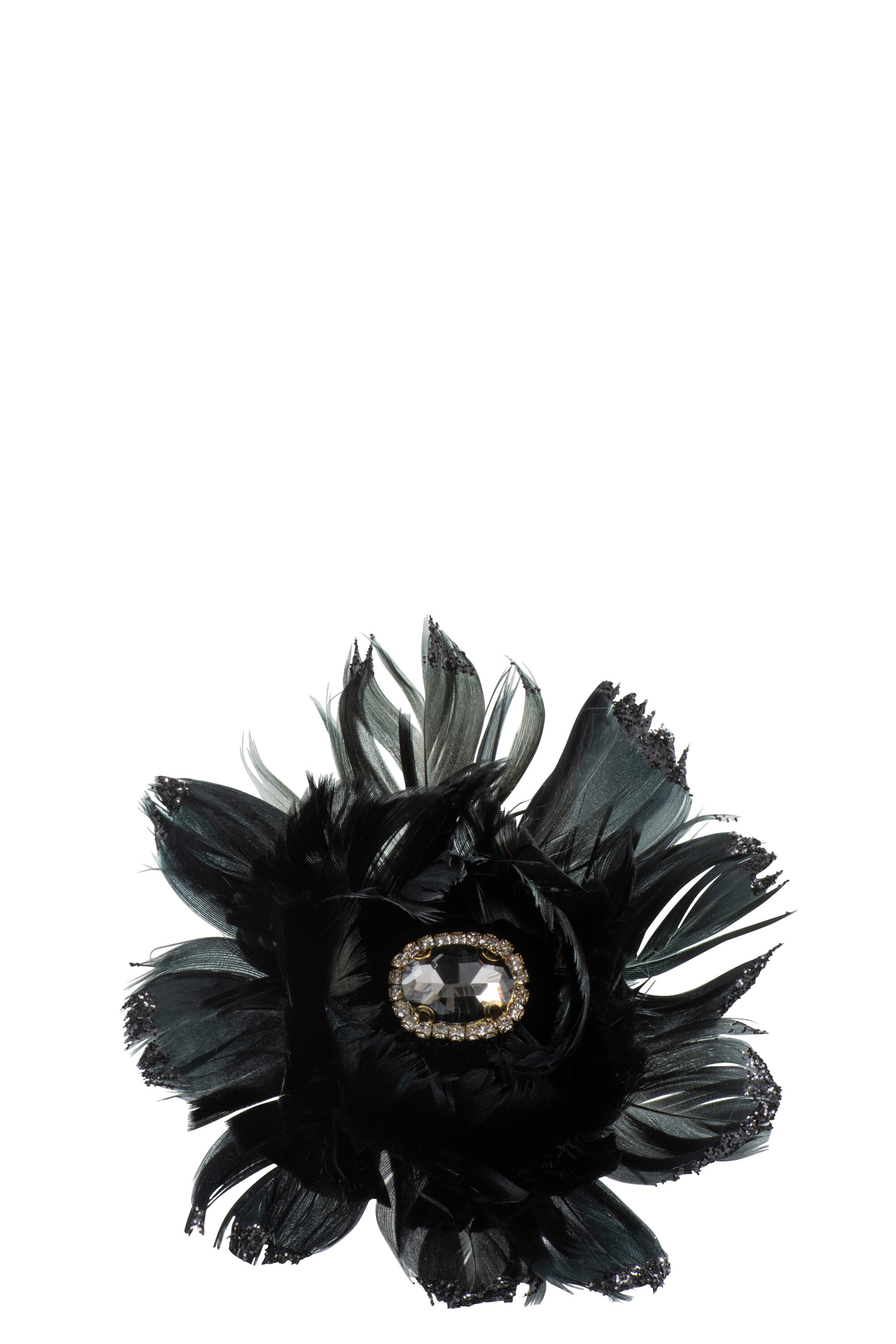 FLEUR PLUMES+STRASS+CLIP NOIR